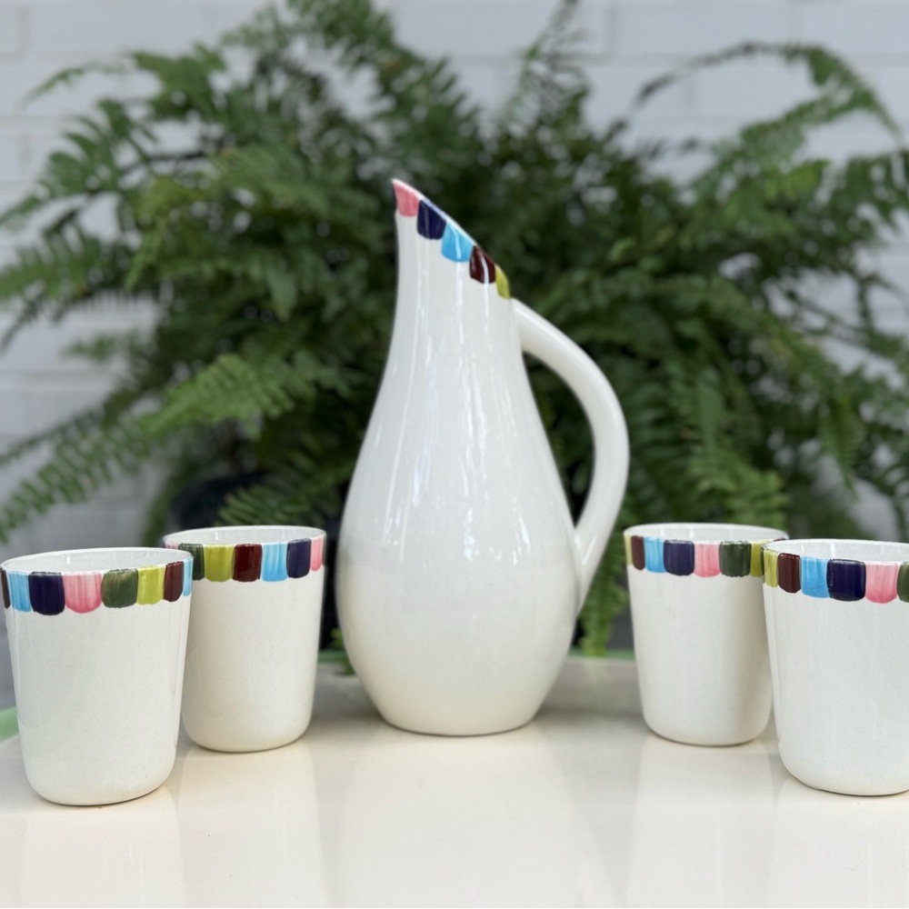 RARE Vintage Gien France Babette Set White w Watercolor Pitcher Cups Decor WOW